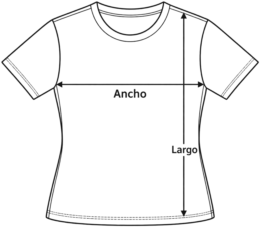 Playera de mujer con su ancho y su largo marcados